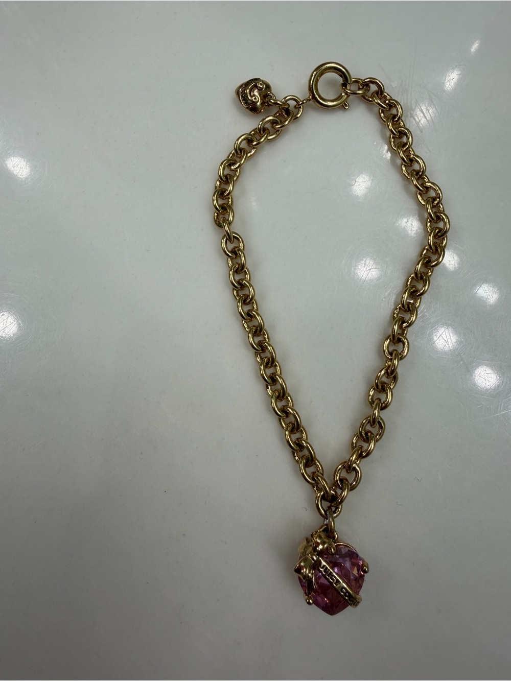 Juicy Couture “Wish” Pink Banner Heart Bracelet